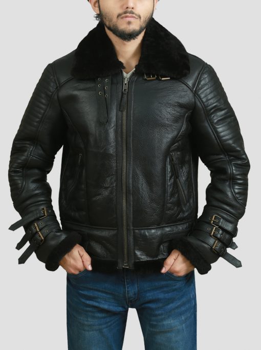 Men B3 Bomber Dark Brown Real Shearling Leather Jacket