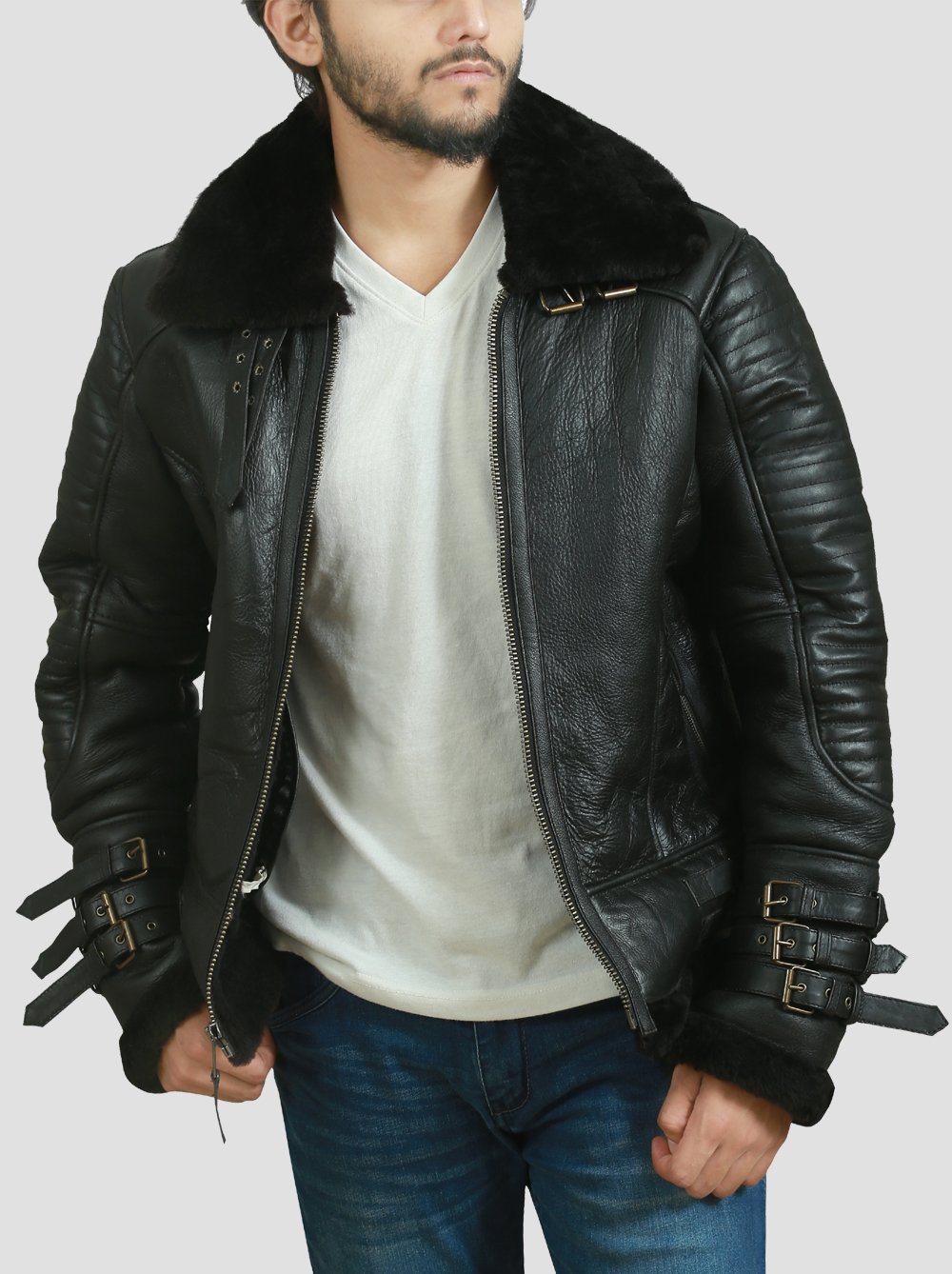 Men B3 Bomber Dark Brown Real Shearling Leather Jacket | Shearlingland