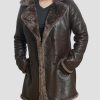 Brown Womens Shearling Leather Coat