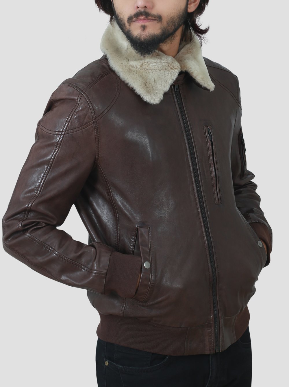 Jackson Mens Brown Shearling Collar Leather Jacket | Shearlingland