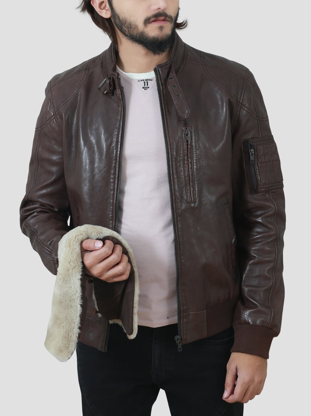 Jackson Mens Brown Shearling Collar Leather Jacket | Shearlingland