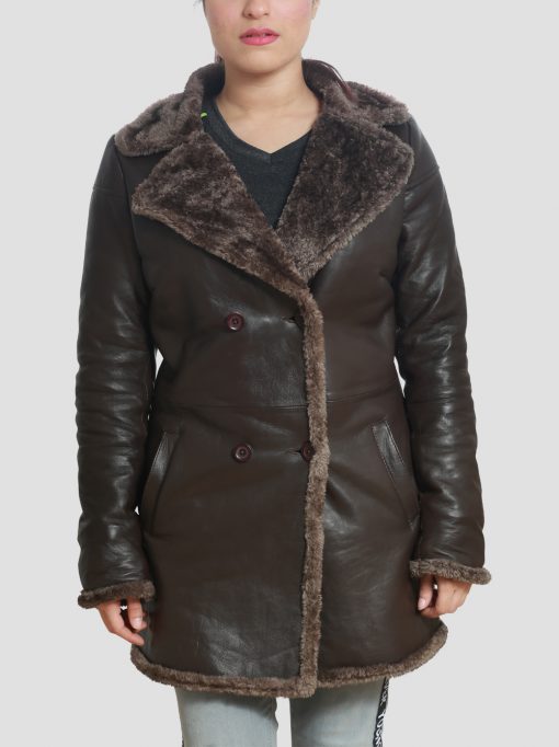 Womens Brown Lambskin Shearling Leather Coat