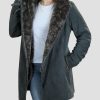 Womens Grey Leather Shearling Coat