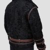Real Belted Black Goat Curly Shearling Bomber Black Leather Jacket
