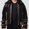Real Belted Goat Curly Shearling Bomber Leather Jacket