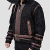 Real Belted Goat Curly Shearling Black Leather Jacket