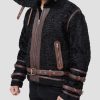 Real Belted Goat Curly Shearling Black Leather Jacket
