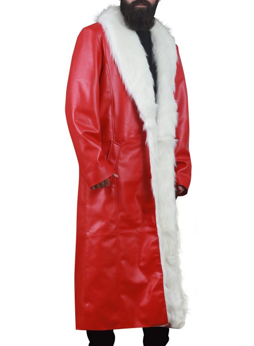 Men Shearling Red Full Length Real Leather Trench Coat