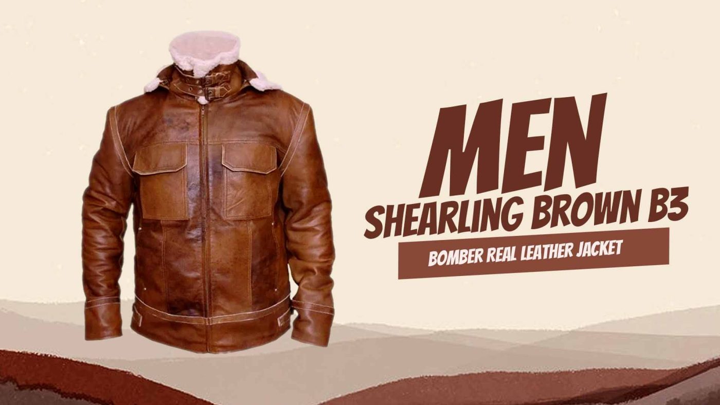 Men Shearling Brown B3 Bomber Real Leather Jacket