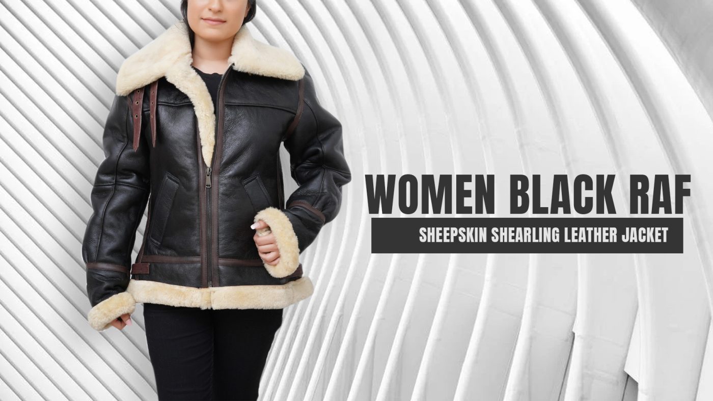 Women Black RAF Sheepskin Shearling Leather Jacket (1)