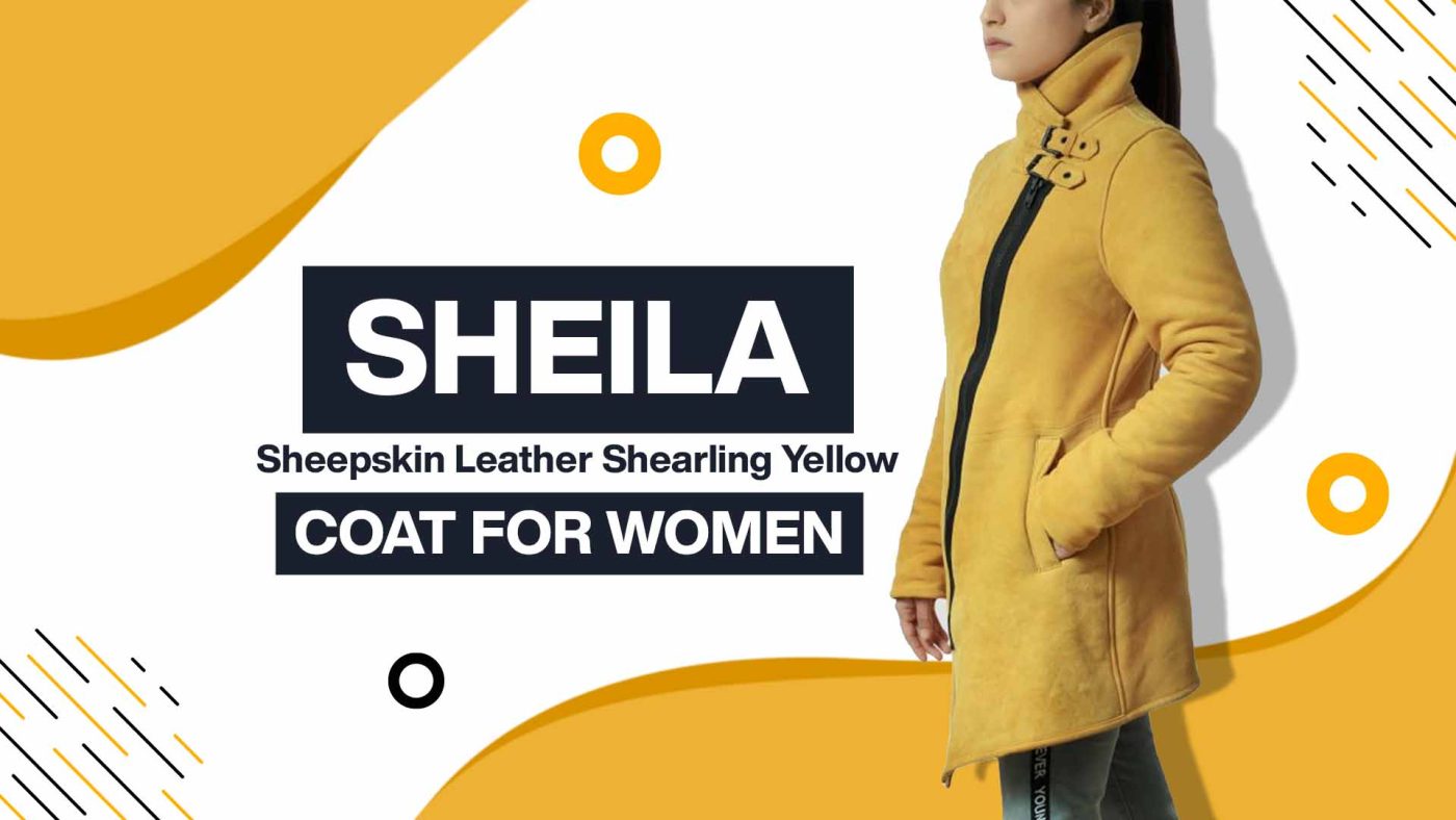 Sheila Sheepskin Leather Shearling Yellow Coat for Women