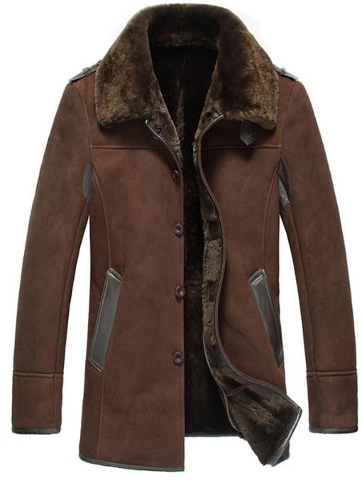 Men’s Sheepskin Shearling Brown Leather Coat