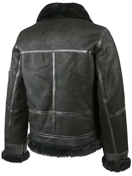 Men's Black Fur Sheepskin Shearling Aviator Bomber Leather Jacket
