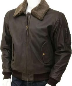 Men Brown Bomber Shearling Leather Jacket