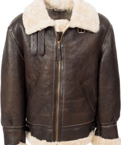 Flight Aviator Brown Sheepskin Shearling Bomber Leather Jacket